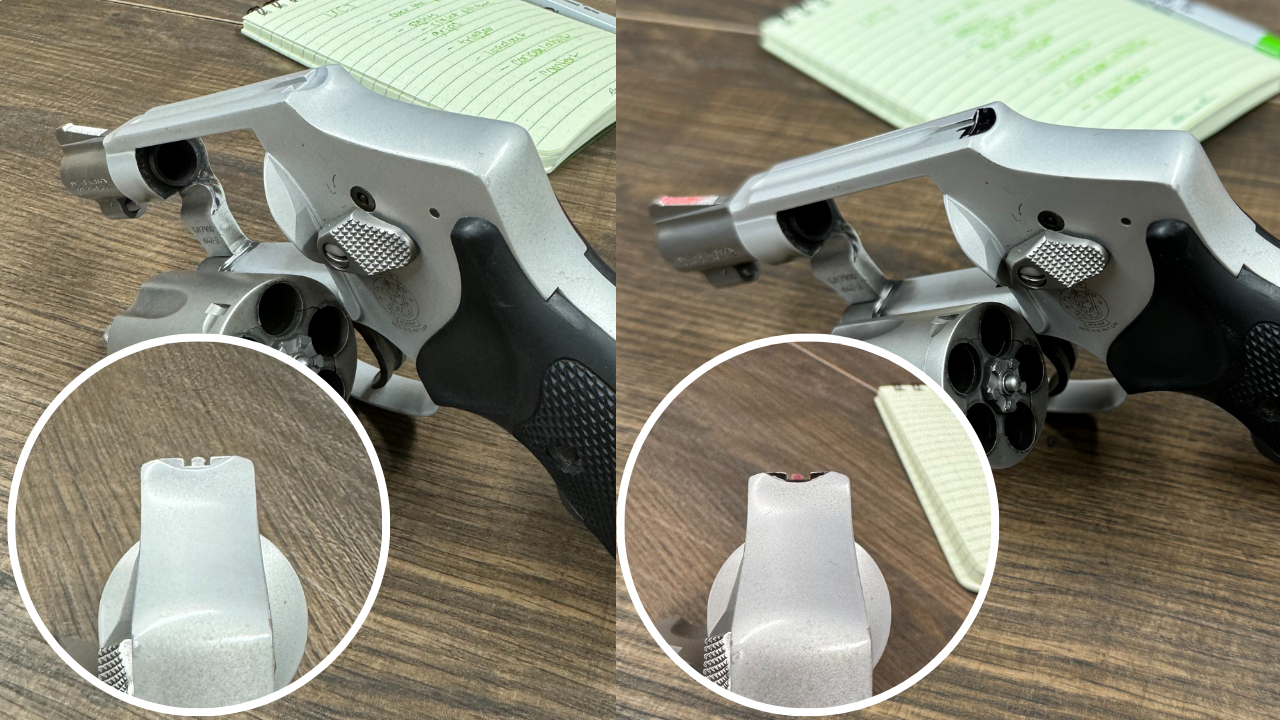 S&W 642, on right sharpie added to help distinguish sight picture