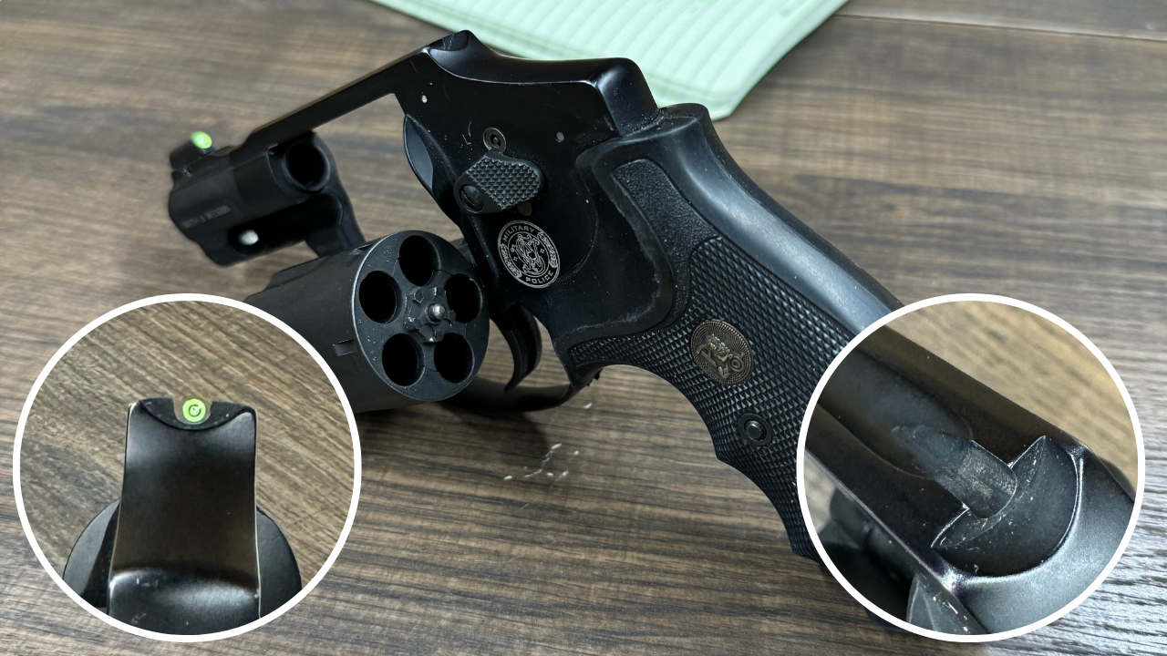 S&W 442, on right rear milled to add notch to help distinguish sight picture